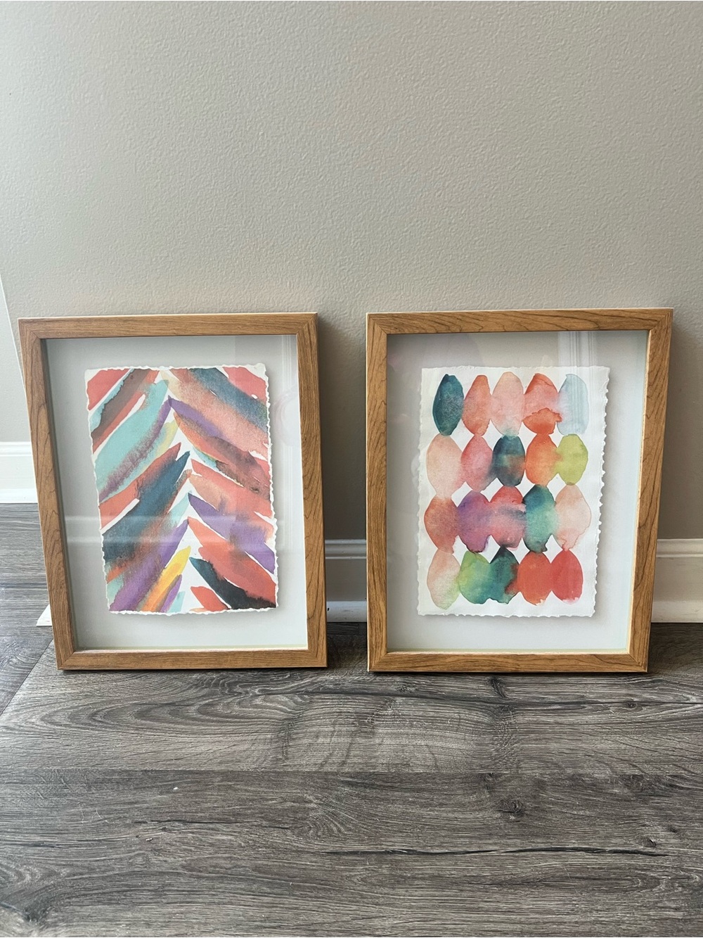 Project 62 Framed Abstract Watercolor Pair - Coral, Teal, Lavender, Green, Gold